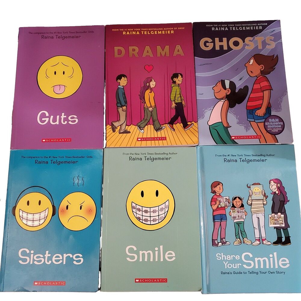 Raina Telgemeier Book Lot Graphic Novel Smile Ghosts Drama Sisters Guts Share